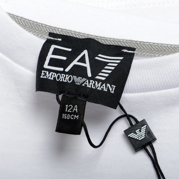Emporio Armani EA7 Boys White Short Sleeve Logo Print Crewneck T-Shirt - Picture 5 of 7